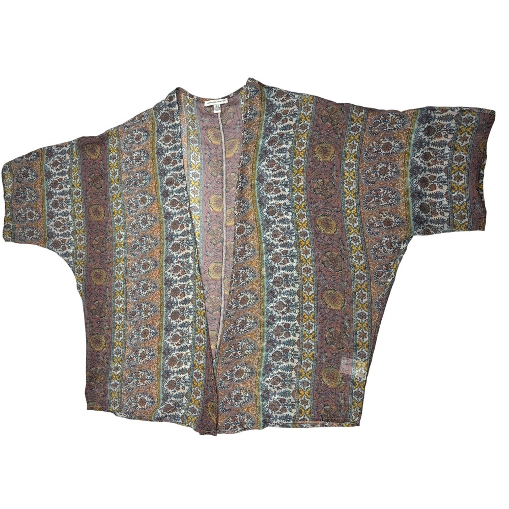 American Eagle Paisley Kimono Cardigan Chiffon Boho Pink Womens Size XS S XS/S